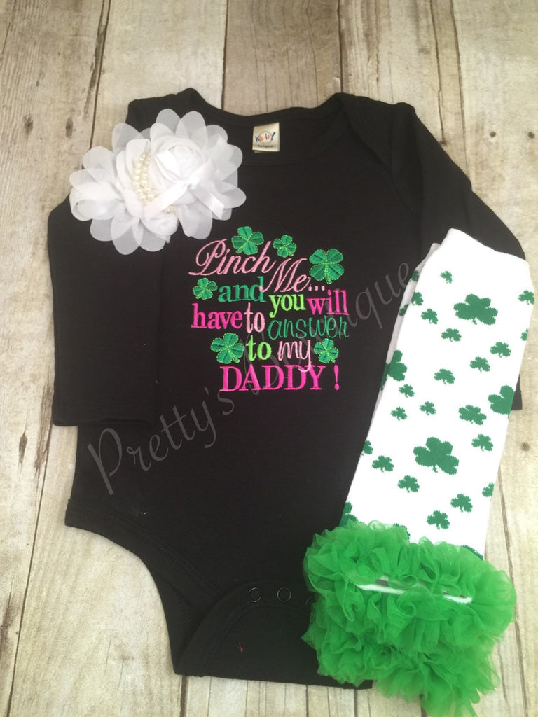 1st St. Patricks day outfit girls My 1st St. Patrick's Day shirt outifit St. Patricks outfit shirt, headband, and legwamers - Pretty's Bowtique
