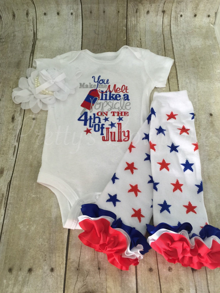 Girls Fourth of July outfit--4th of July shirt Fourth of July Outfit Melt like a POPSICLE on the 4th of July outfit 3 piece set - Pretty's Bowtique