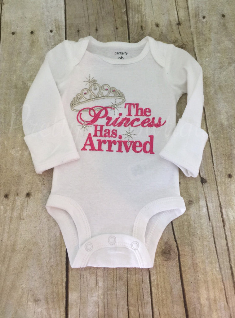 The Princess has arrived shirt or bodysuit.  Perfect for hospital or coming home outfit - Pretty's Bowtique