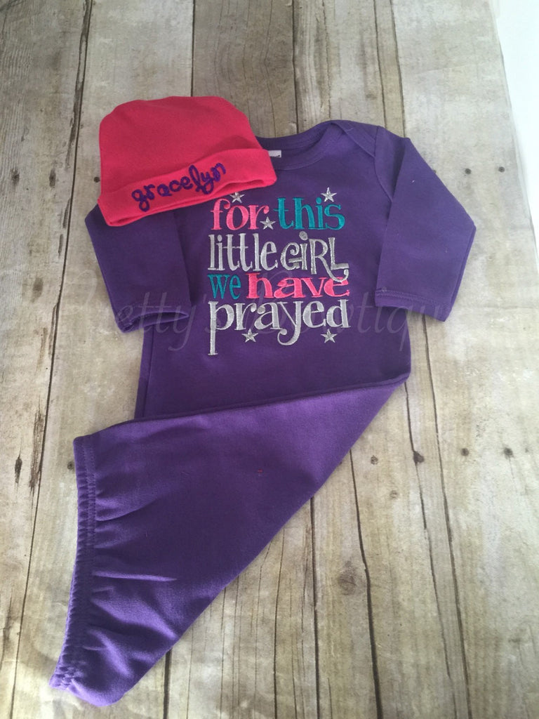 Coming home outfit For this Little GIRL I or WE have Prayed newborn gown and hat - Pretty's Bowtique