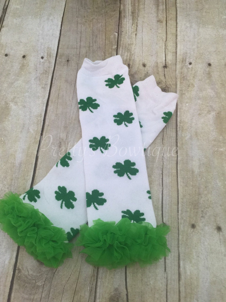 St. Patricks Day Shamrock Leg Warmers-Baby leg warmers/Photo Prop  St. Patricks Day RUFFLE PINK - Pretty's Bowtique