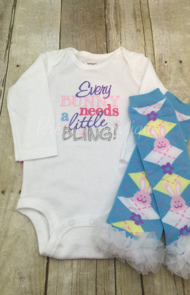 Every Bunny needs a little bling Easter outfit shirt outifit First Easter outfit shirt and legwarmers - Pretty's Bowtique