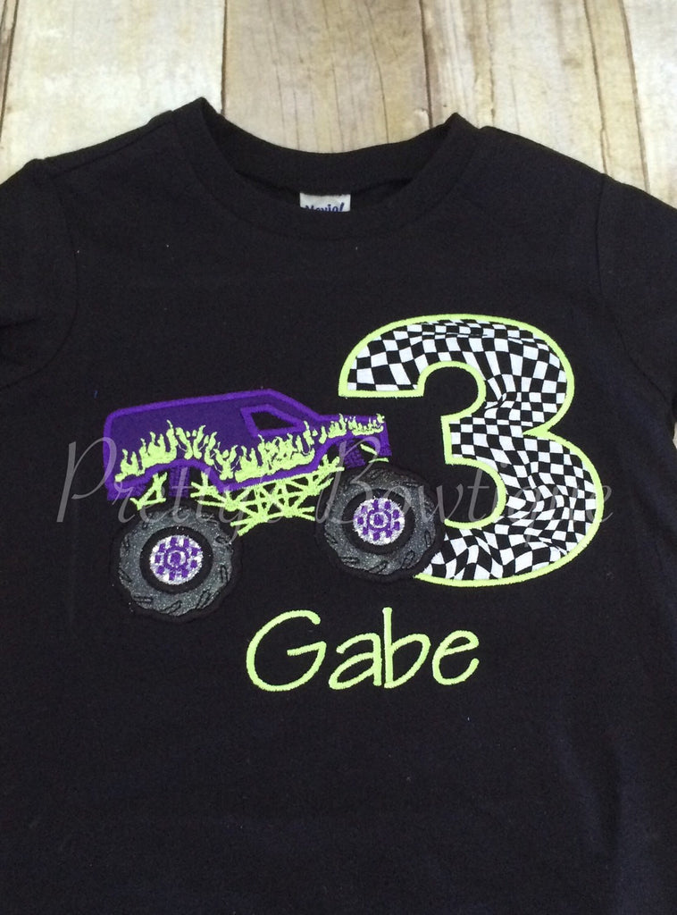 Boys Birthday Monster Truck - Monster Truck Birthday Shirt any age you can pick colors and fabrics - Pretty's Bowtique