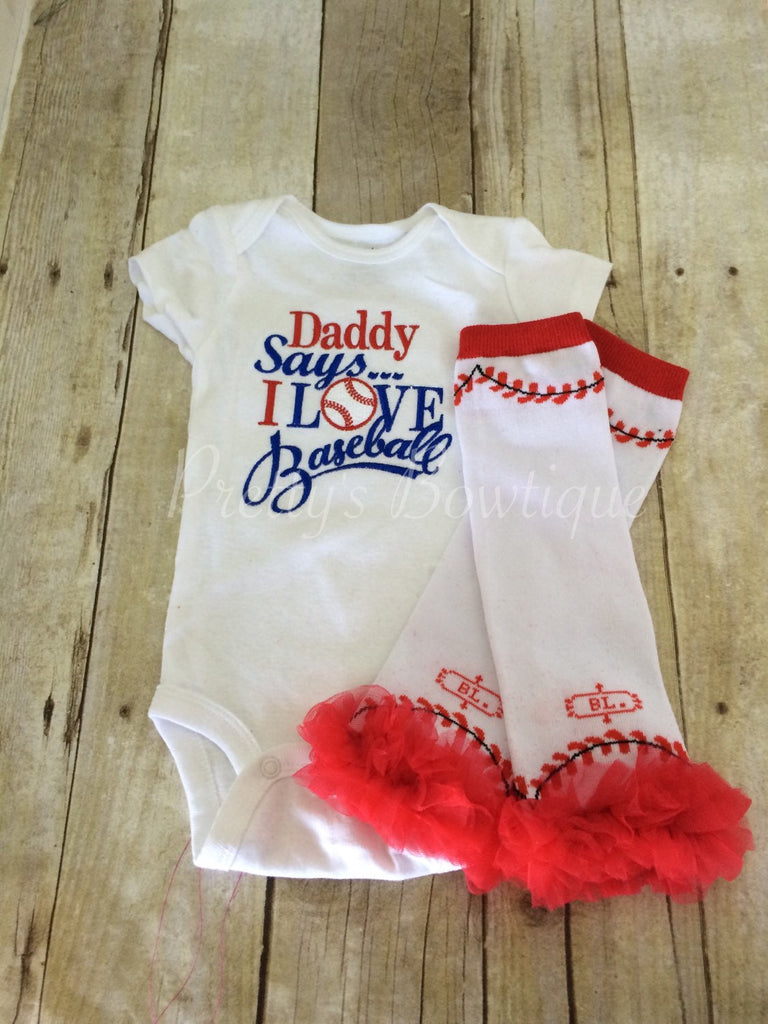 Baseball Daddy says i love baseball bodysuit and leg warmers. Can customize colors - Pretty's Bowtique