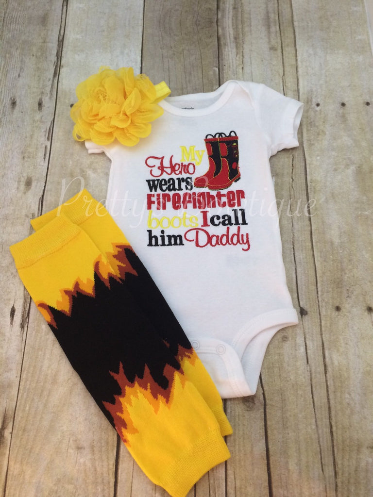 My hero wears FIREFIGHTER Boots i call him daddy.  Can customize for grandpa•mom•uncle•etc「3pc set」 - Pretty's Bowtique