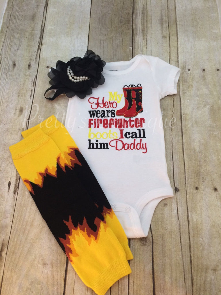 My hero wears FIREFIGHTER Boots i call him daddy.  Can customize for grandpa•mom•uncle•etc「3pc set」 - Pretty's Bowtique