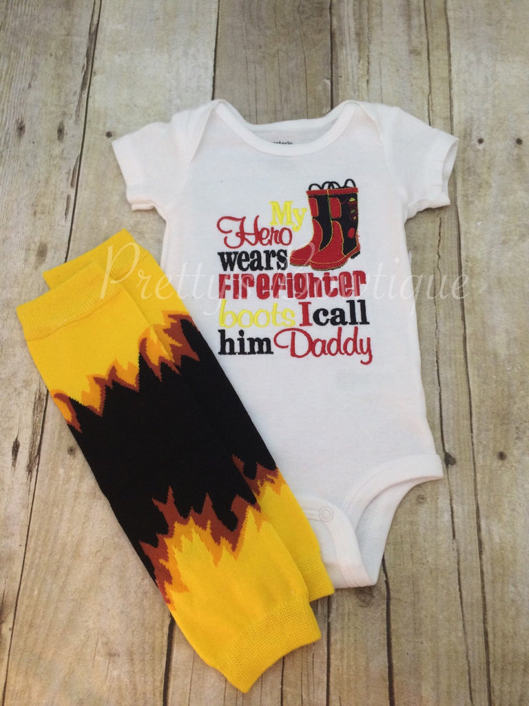 My hero wears FIREFIGHTER Boots i call him daddy.  Can customize for grandpa•mom•uncle•etc「2pc set」 - Pretty's Bowtique