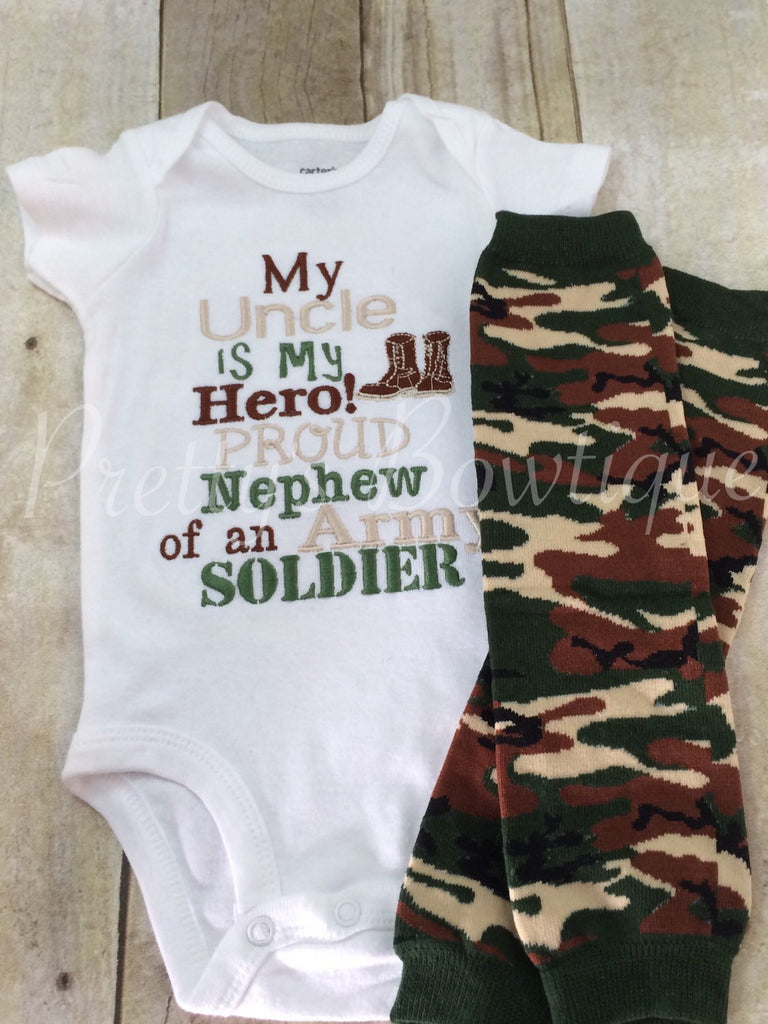 My uncle is my hero proud nephew of an army soldier. Shirt or bodysuit and legwarmers - Pretty's Bowtique