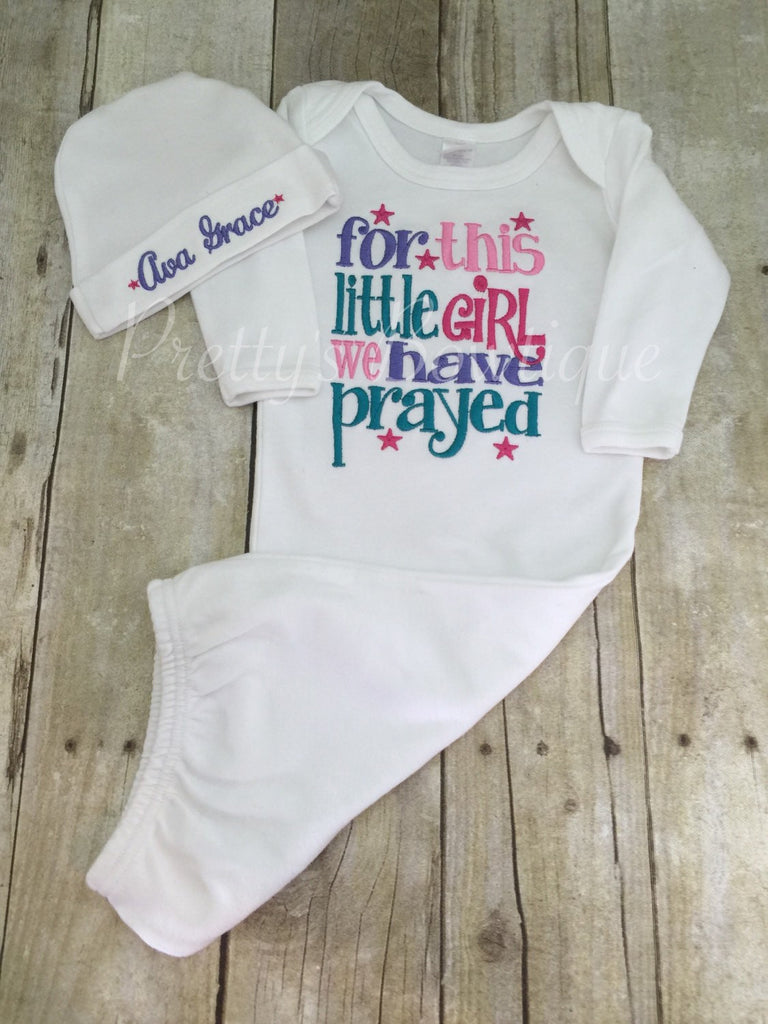 Baby girl coming home outfit - For this Little girl I or We have Prayed newborn gown and hat••SALE•• - Pretty's Bowtique