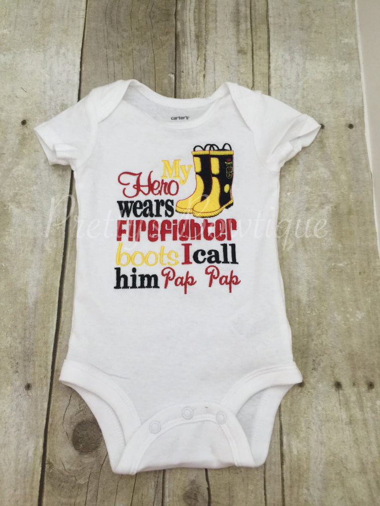 My hero wears firefighter Boots i call him daddy.  Can customize for grandpa•mom•uncle•etc「body suit or shirt」 - Pretty's Bowtique