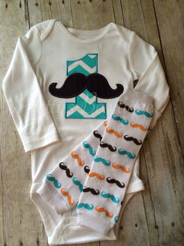Boys Birthday outfit -- Mustache Birthday shirt -- If you Mustache ask Birthday Shirt with legwarmers you pick thread colors ANY AGE - Pretty's Bowtique
