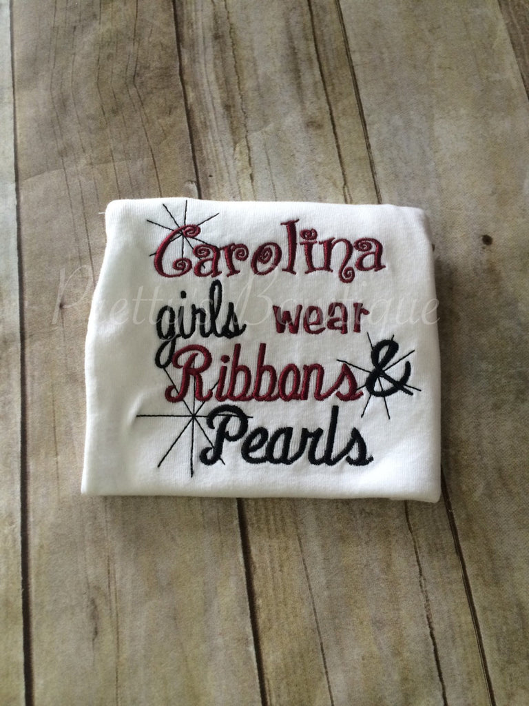 Carolina girls wear Ribbon & Pearls Bodysuit or shirt - Pretty's Bowtique