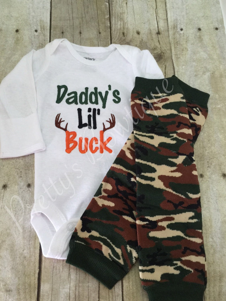 Daddy's Lil' Buck shirt or body suit and camo leg warmers ***Daddy's Lil' Buck**** camo-deer-hunting-little hunter - Pretty's Bowtique