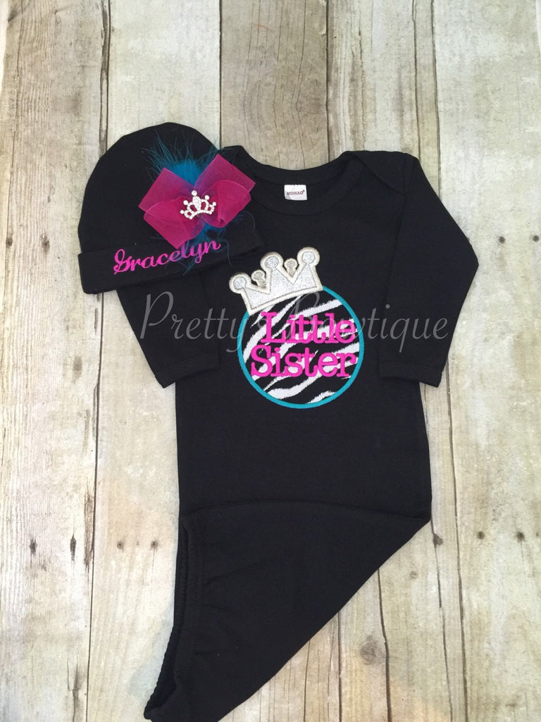 Princess little sister shirt, gown or body suit with personalized cap - Pretty's Bowtique