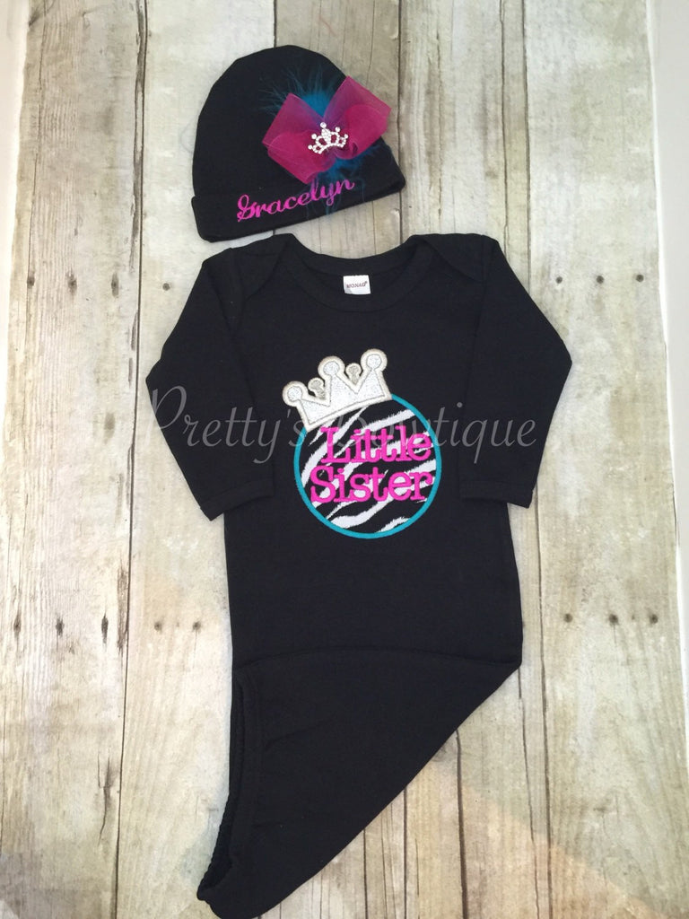 Princess little sister shirt, gown or body suit with personalized cap - Pretty's Bowtique