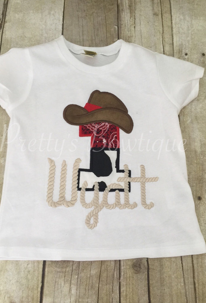 Cowboy or Cowgirl birthday shirt any age. Can customize colors - Pretty's Bowtique