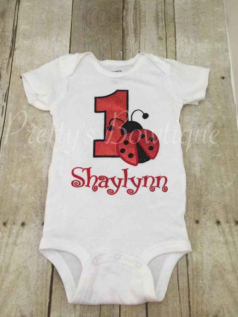 First Birthday lady bug shirt  Lady bug birthday shirt. ONE ladybug birthday shirt - Pretty's Bowtique