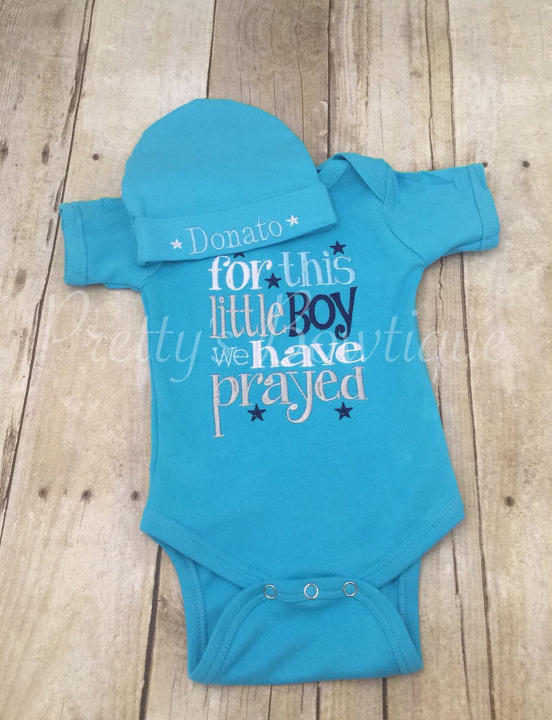 FOR this Little BOY I or WE have Prayed one piece with matching beanie - Pretty's Bowtique