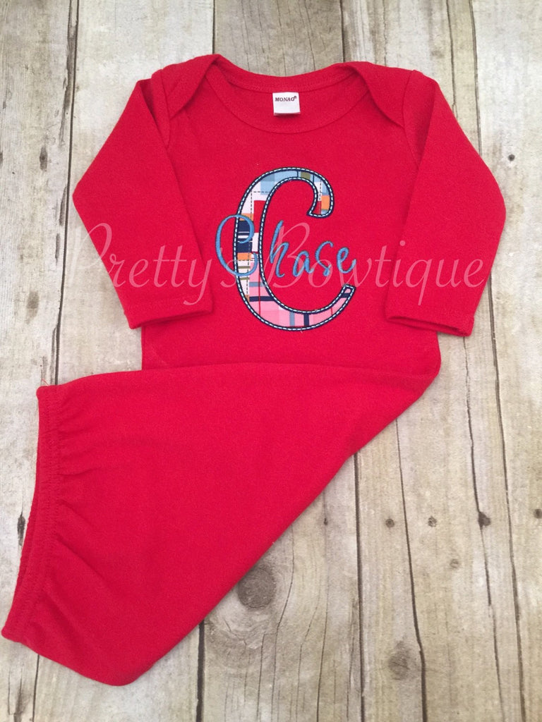 Newborn Baby Boy Personalized gown - Hospital or coming home gown - Pretty's Bowtique
