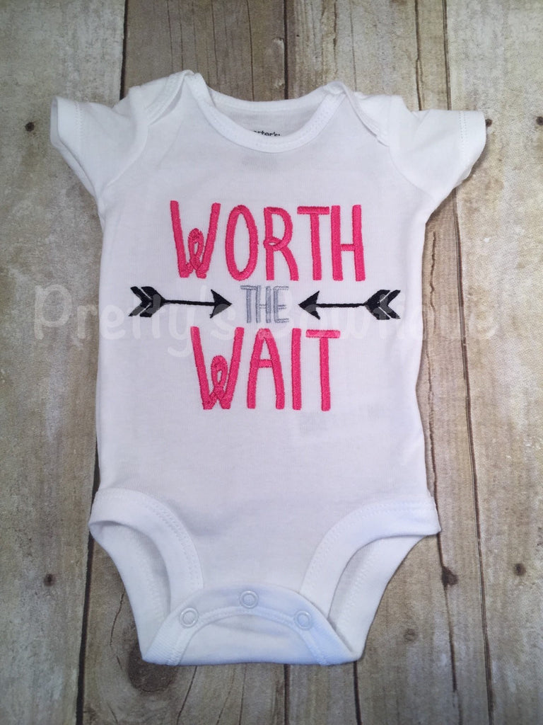 Baby girl Worth the Wait Bodysuit or shirt can be customized Hospital or Coming home outfit - Pretty's Bowtique