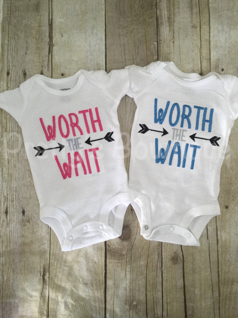 Worth the Wait Bodysuit or shirt can be customized Hospital or Coming home outfit Twins - Pretty's Bowtique