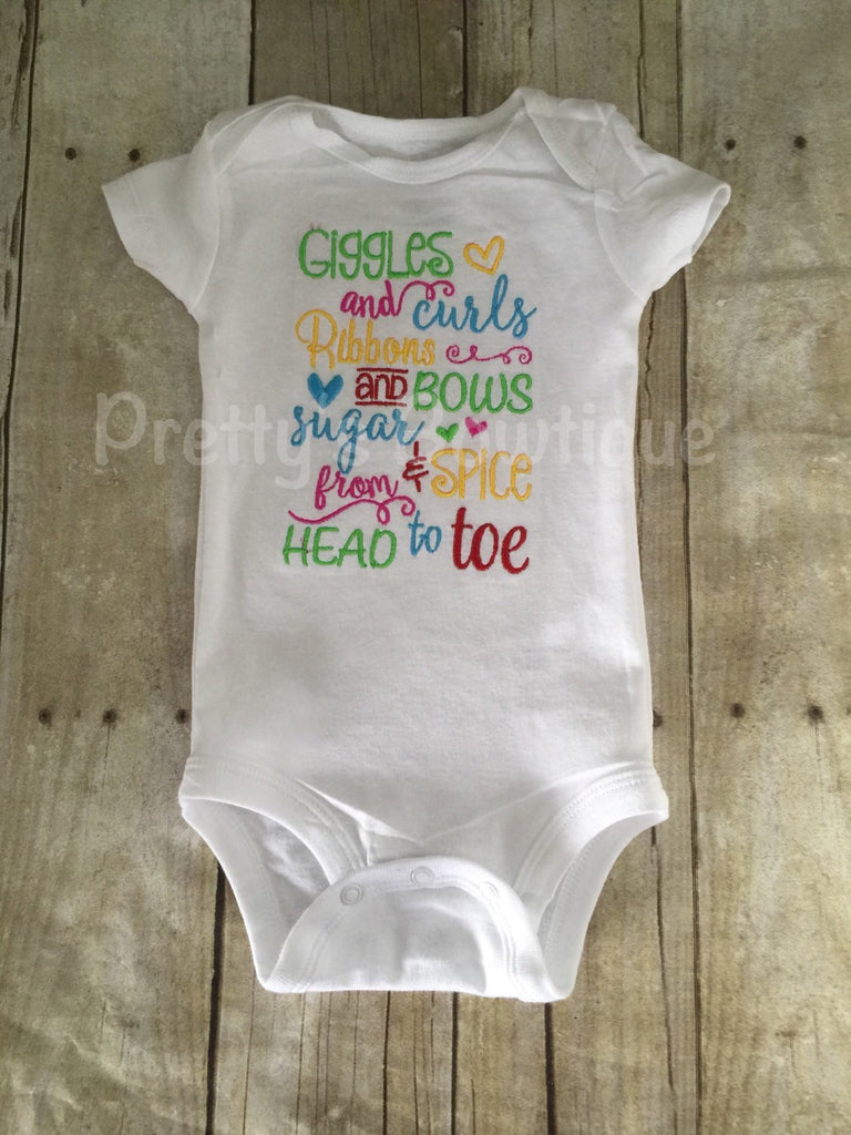 Giggles and curls Ribbons and bows sugar and spice from head to toe  Bodysuit or shirt can be customized - Pretty's Bowtique