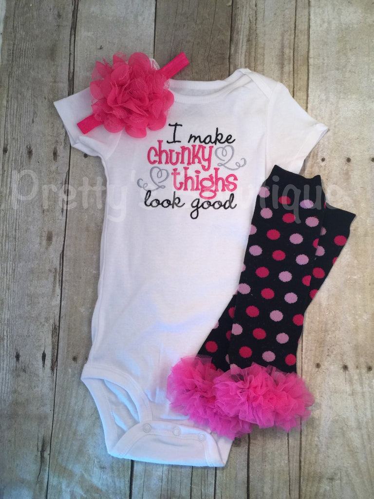 I make chunky thighs look good Bodysuit or shirt, legwarmers, and  headband Set can be customized - Pretty's Bowtique