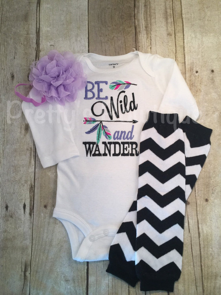 Be Wild and Wander Bodysuit or shirt, legwarmers, and  headband Set can be customized - Pretty's Bowtique