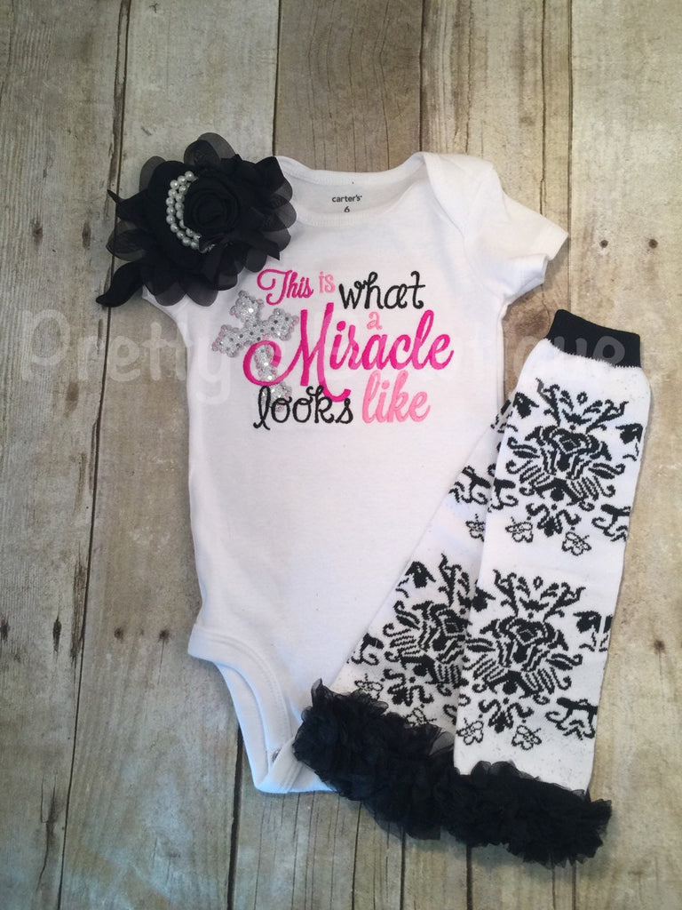 This is what a Miracle looks like bodysuit, legwarmers, and headband hosptial or coming home shirt outfit - Pretty's Bowtique