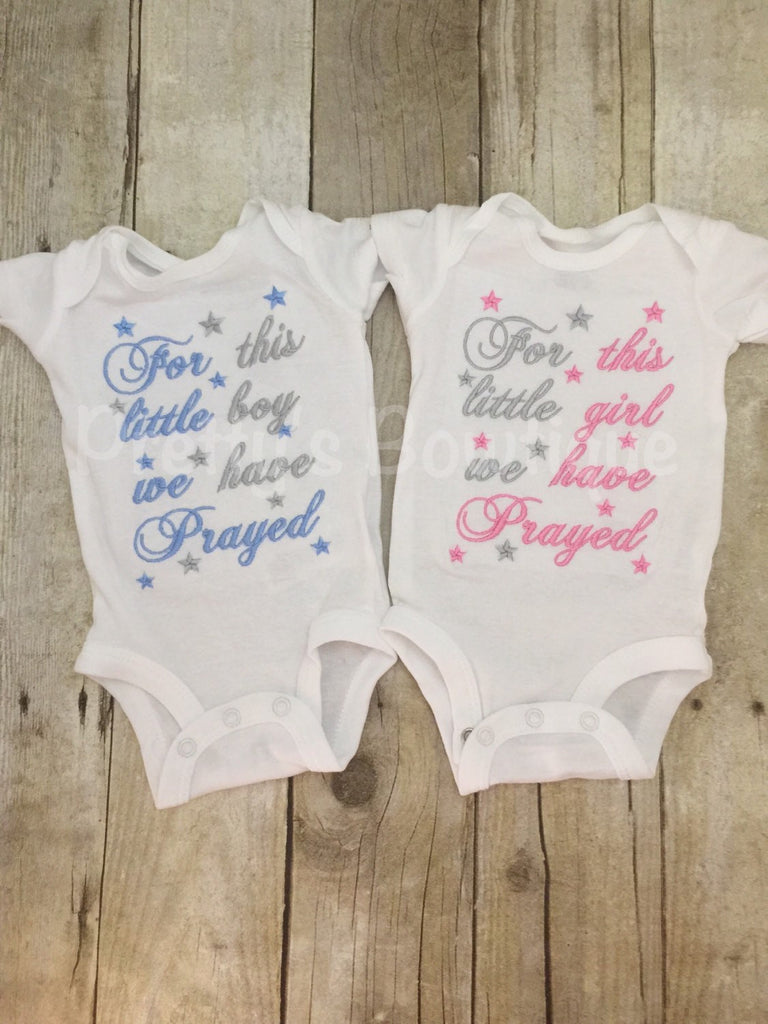 For this Child I have prayed Bodysuit or shirt can be customized Hospital or Coming home outfit Twins - Pretty's Bowtique