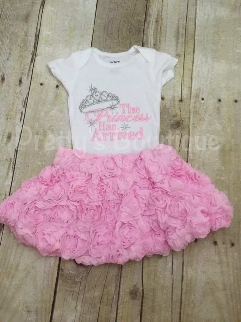 Baby Girl Coming home outfit-- The Princess has arrived shirt or bodysuit, hat  and skirt -- Princess has Arrived - Pretty's Bowtique