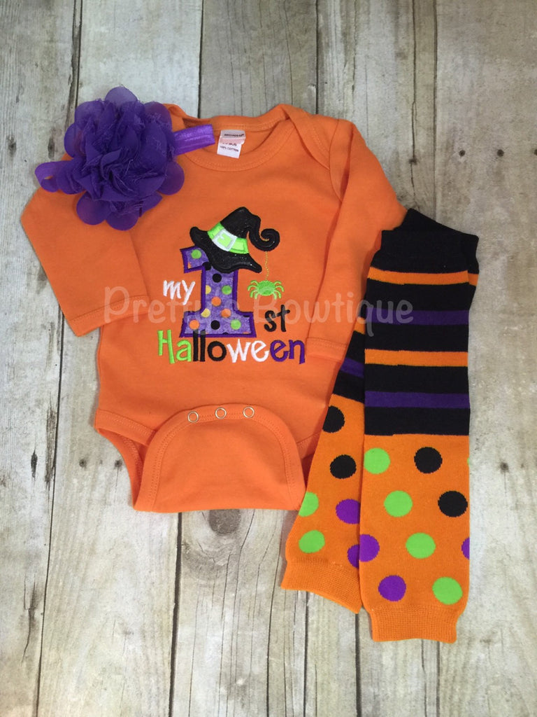 My 1st Halloween Witch outfit bodysuit or t shirt, headband, and legwarmers Adorable orange - Pretty's Bowtique