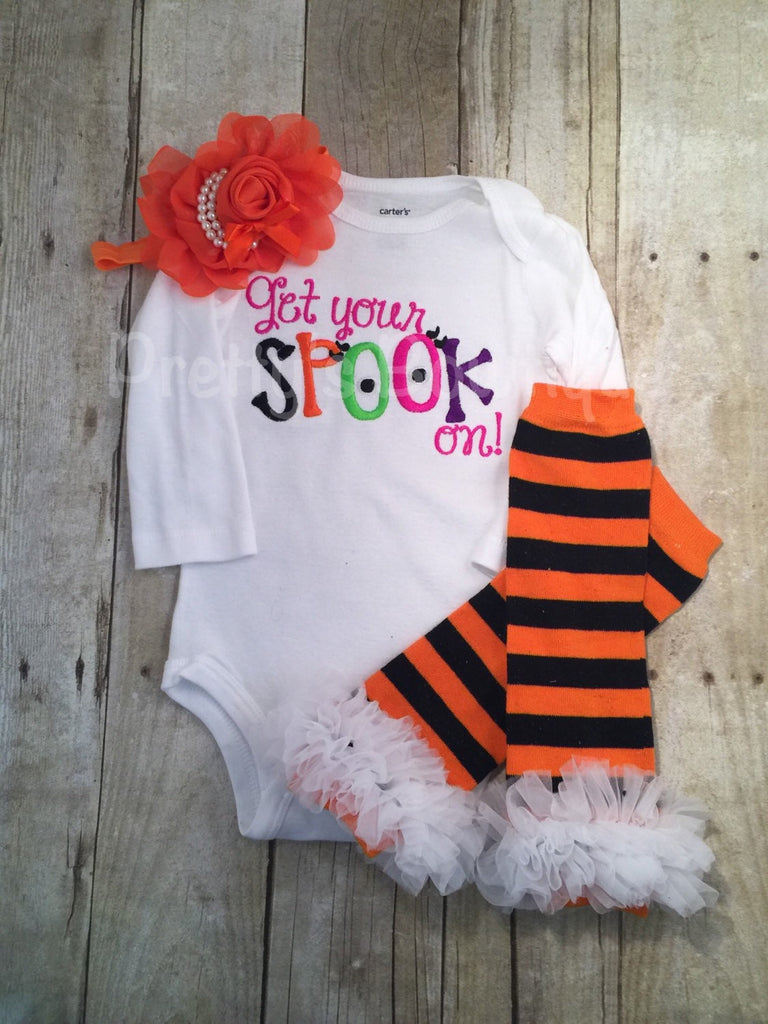 Get your spook on outfit bodysuit or shirt, headband and legwarmers. Halloween outfit - Pretty's Bowtique