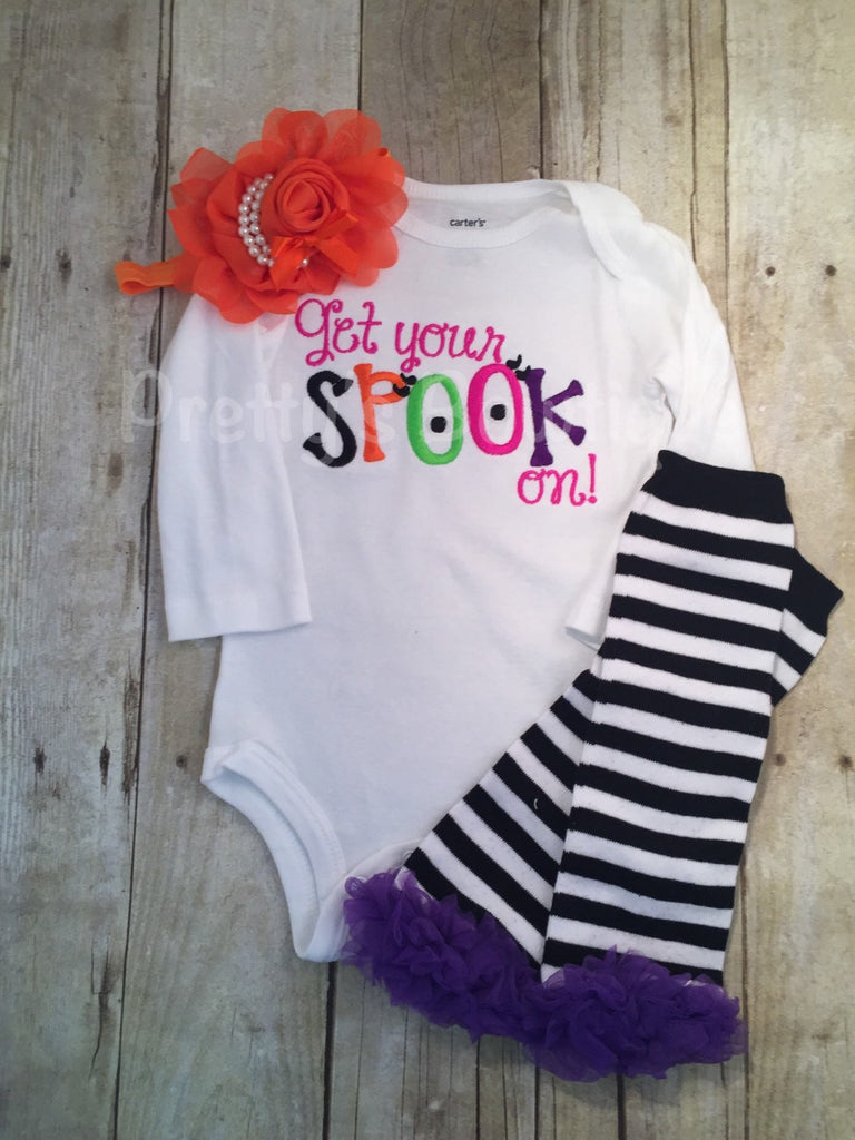 Girls Halloween Outfit - Get your spook on outfit bodysuit or shirt, headband and legwarmers. - Pretty's Bowtique