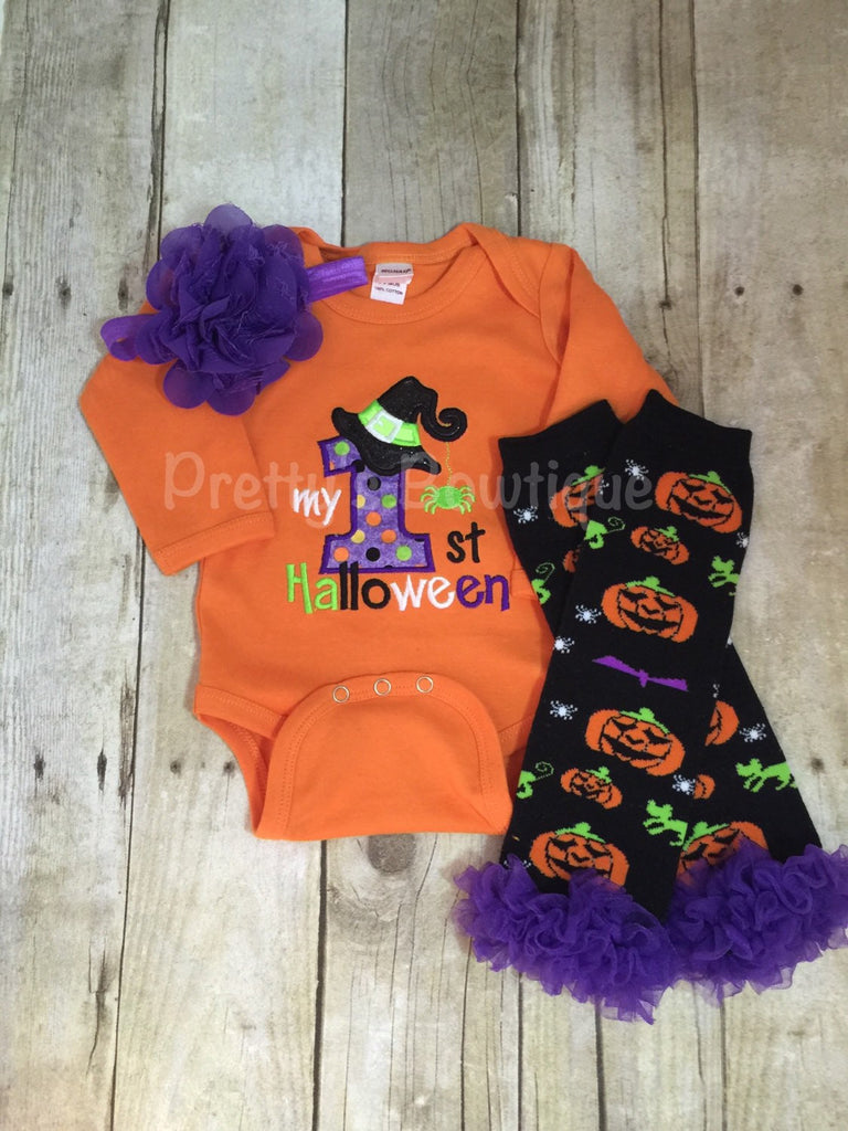 My 1st Halloween Witch outfit bodysuit or t shirt, headband, and legwarmers Adorable orange - Pretty's Bowtique