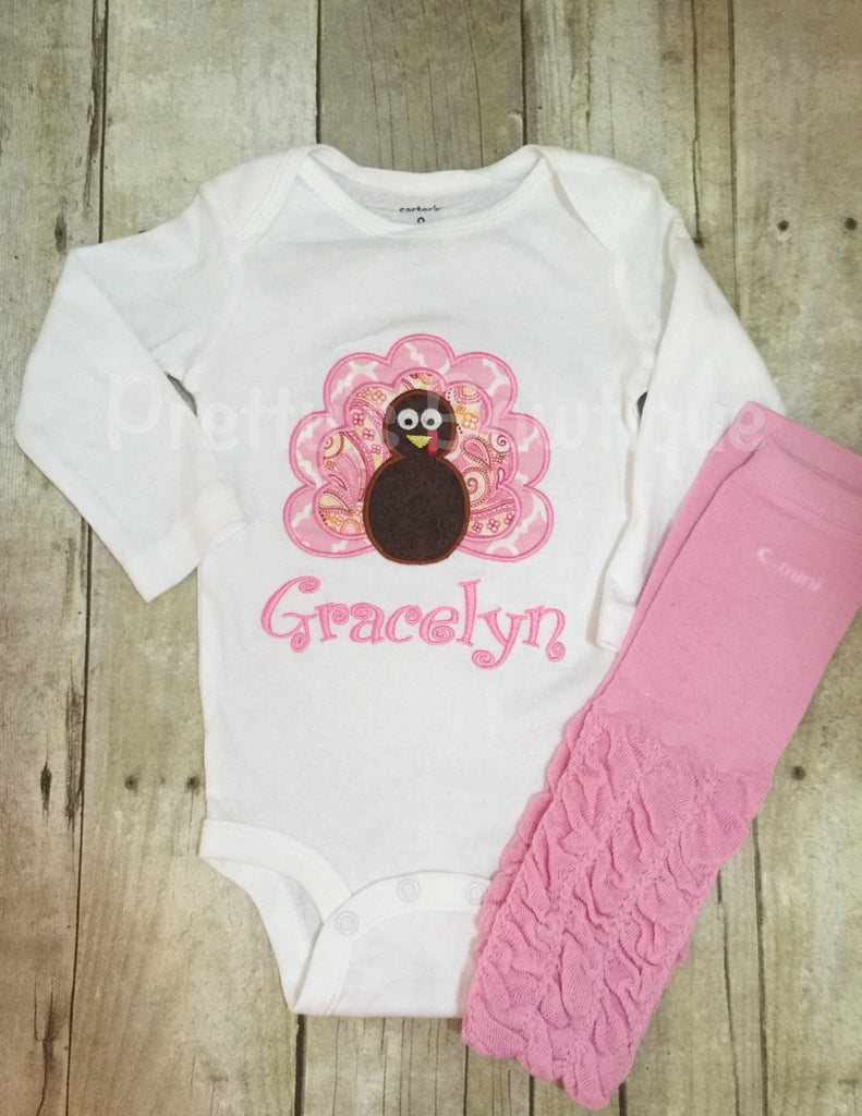 Girls Thanksgiving turkey shirt or bodysuit babies, toddler, and children. Outfit with legwarmers - Pretty's Bowtique