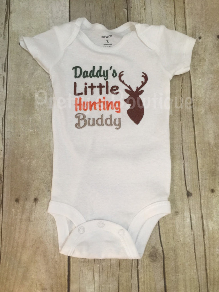 Daddy's Little hunting buddy shirt/bodysuit camo--deer hunting-little hunter-- Boys hunting shirt-- Camo Boys -- Hunting shirt -- Baby boy - Pretty's Bowtique