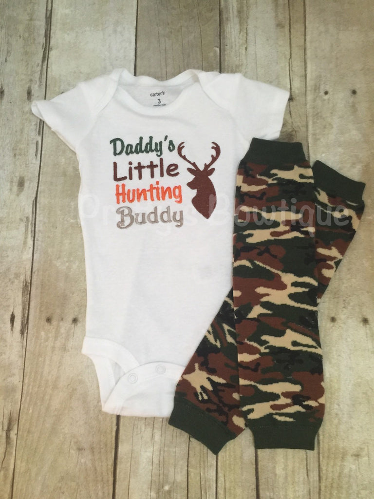 Daddy's Little hunting buddy shirt or body suit and camo leg warmers *camo-deer-hunting-little hunter - Pretty's Bowtique