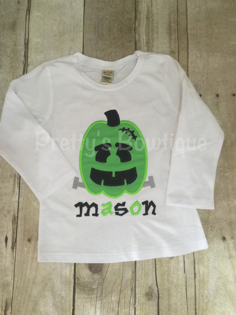 Frankenstein Pumpkin boys shirt or bodysuit personalized boys bodysuit or shirt Halloween - Pretty's Bowtique