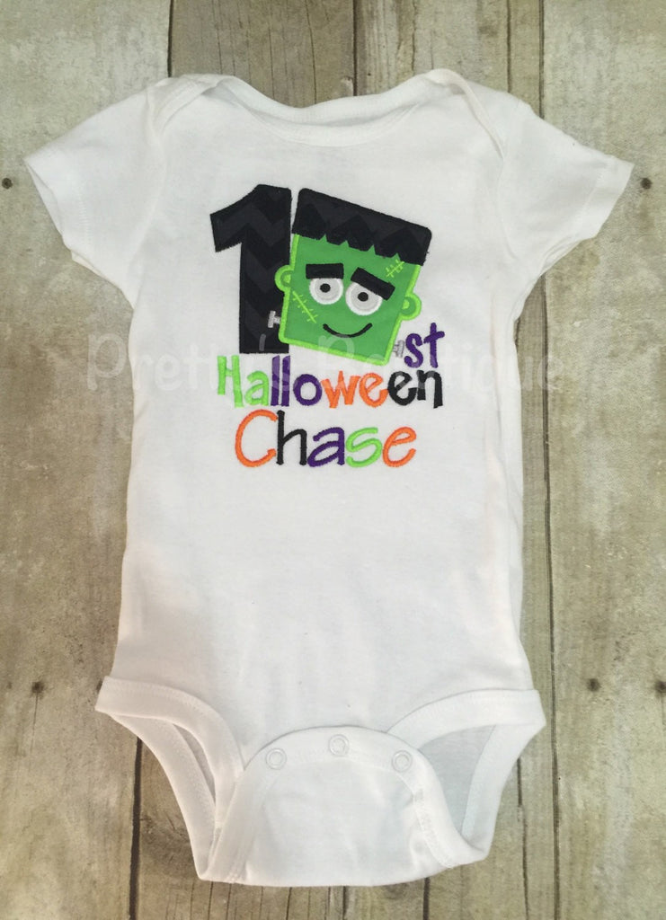 Boys 1st Halloween Frankenstein personalized boys bodysuit or shirt - Pretty's Bowtique
