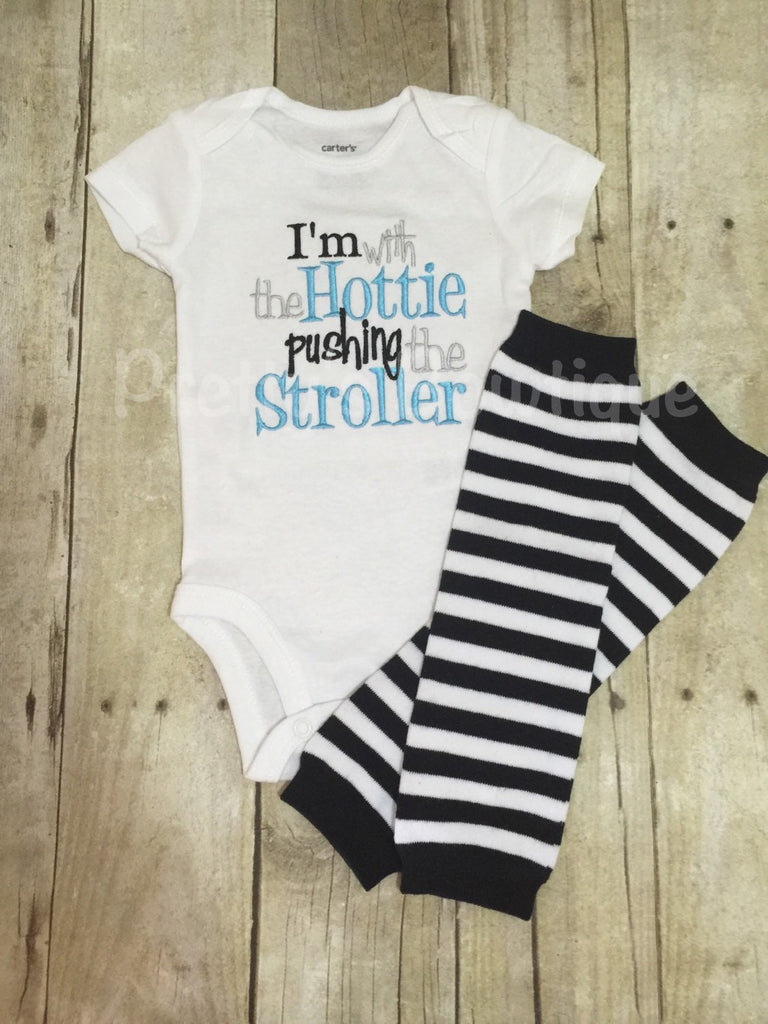 I'm with the Hottie pushing the stroller bodysuit or shirt and legwarmers can customize colors - Pretty's Bowtique