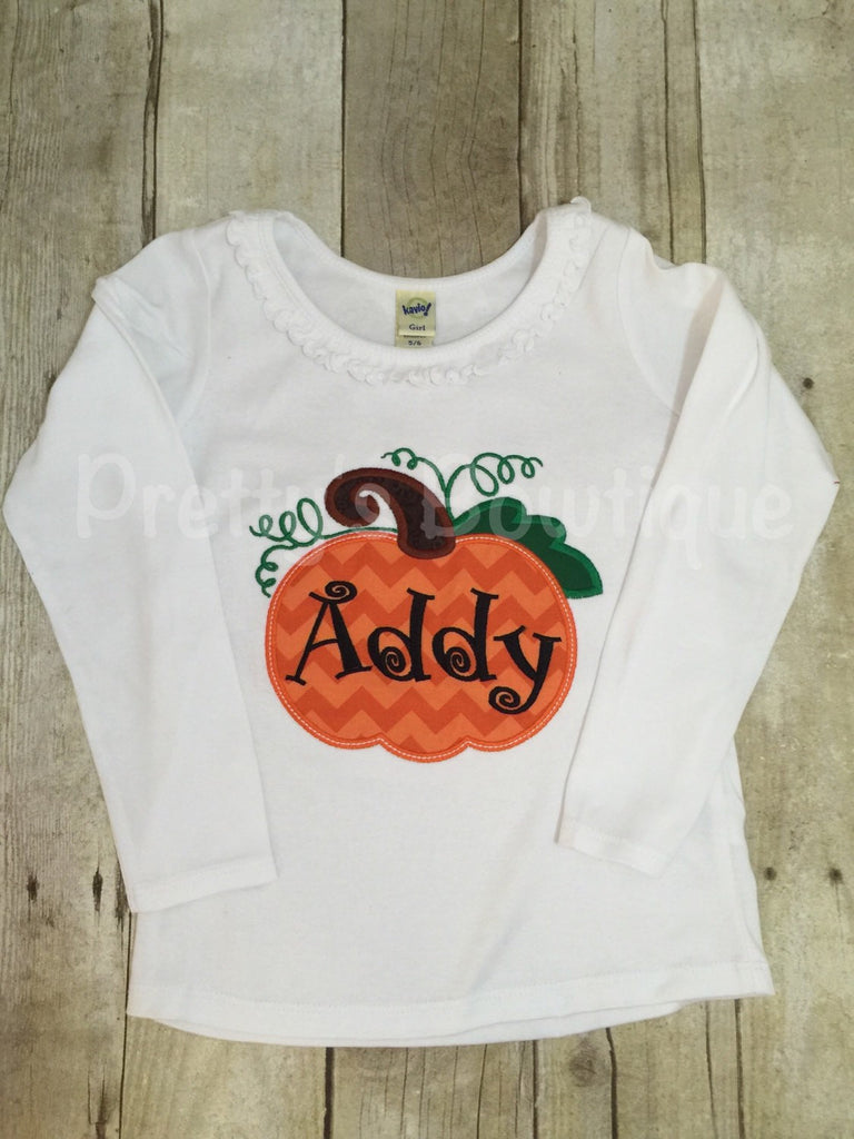 Girls Pumpkin Shirt or Baby Bodysuit Personalized with Name in Sizes Newborn to Youth XL - Pretty's Bowtique