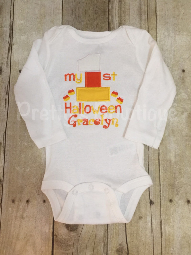 My 1st Halloween outfit bodysuit or shirt Candy corn my 1st - Pretty's Bowtique