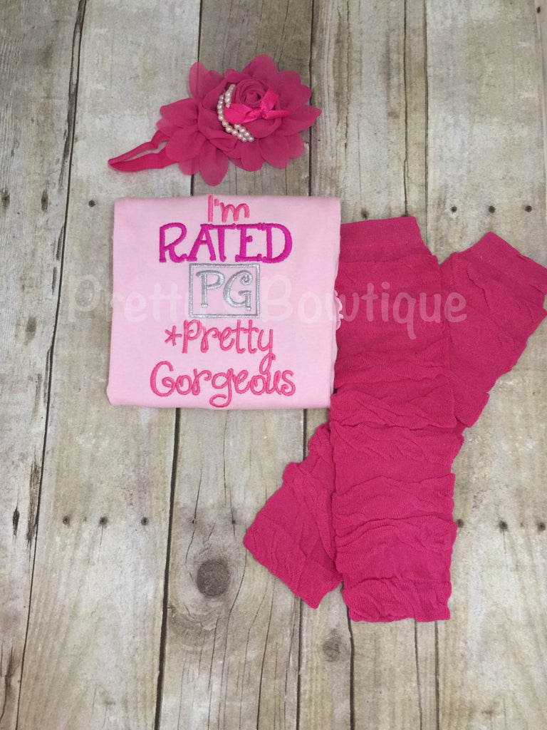 I'm rated PG *Pretty Gorgeous shirt or body suit, legwarmers and headband - Pretty's Bowtique