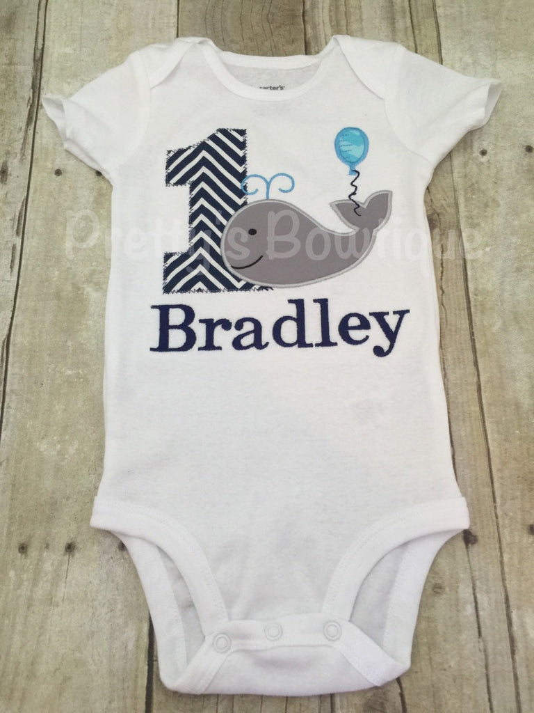 Boys Whale 1st Birthday Shirt or Bodysuit  - Custom Birthday outfit Whale - Pretty's Bowtique