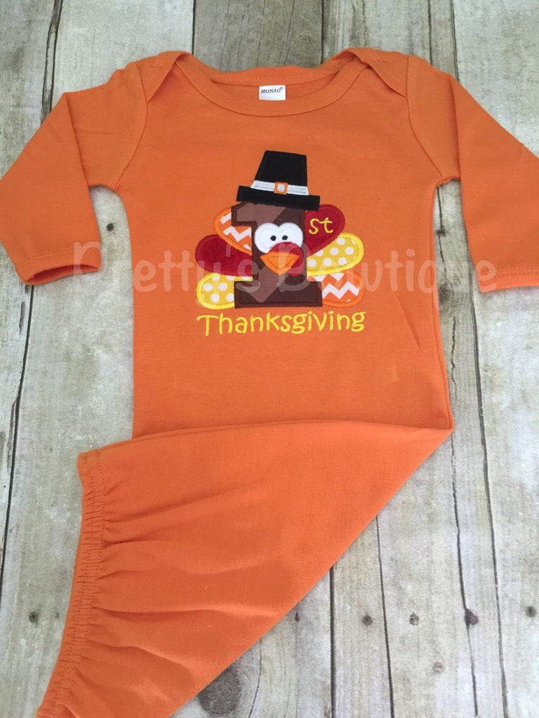 First Thanksgiving Outfit Newborn Gown with FREE Name Personalization - Pretty's Bowtique