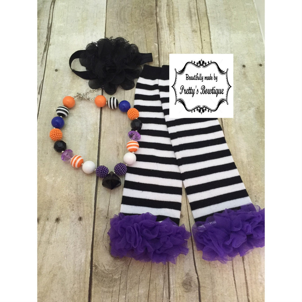 Baby Halloween Leg Warmers, Headband and Chunky Bauble Necklace Set - Pretty's Bowtique