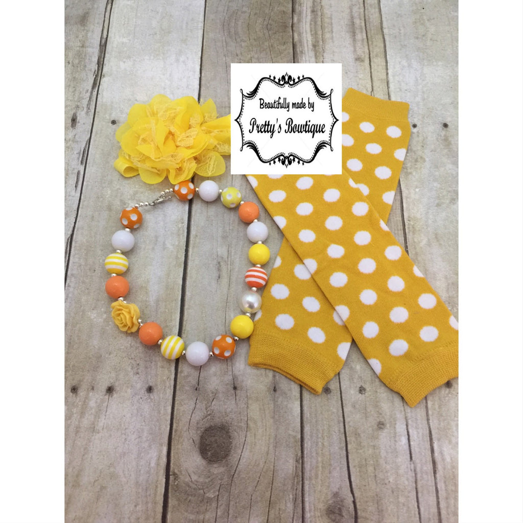 Fall Accessories Set for Baby Girl and Girls with Fall Leg Warmers, Headband and Necklace 3-Piece Set - Pretty's Bowtique