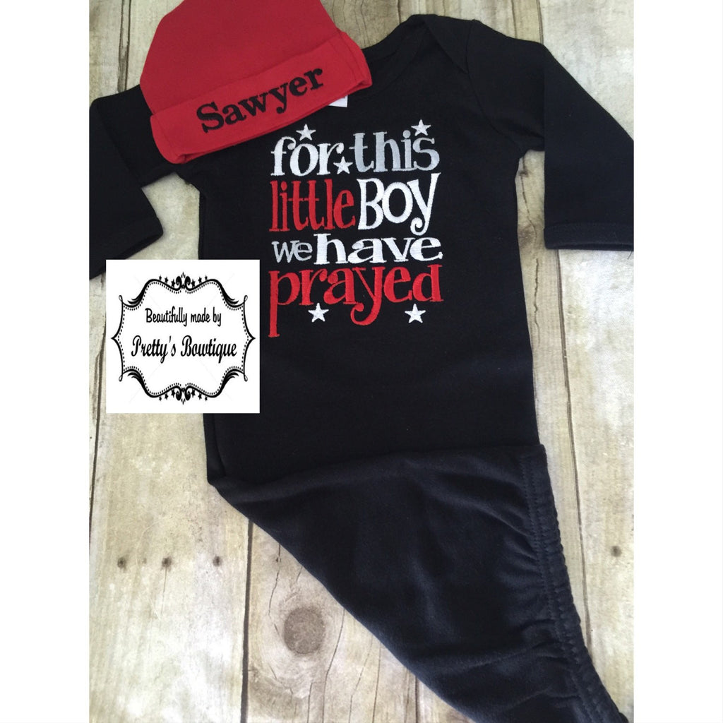 Newborn boy coming home outfit For this Little BOY I or WE have Prayed gown and hat •••sale price••• - Pretty's Bowtique