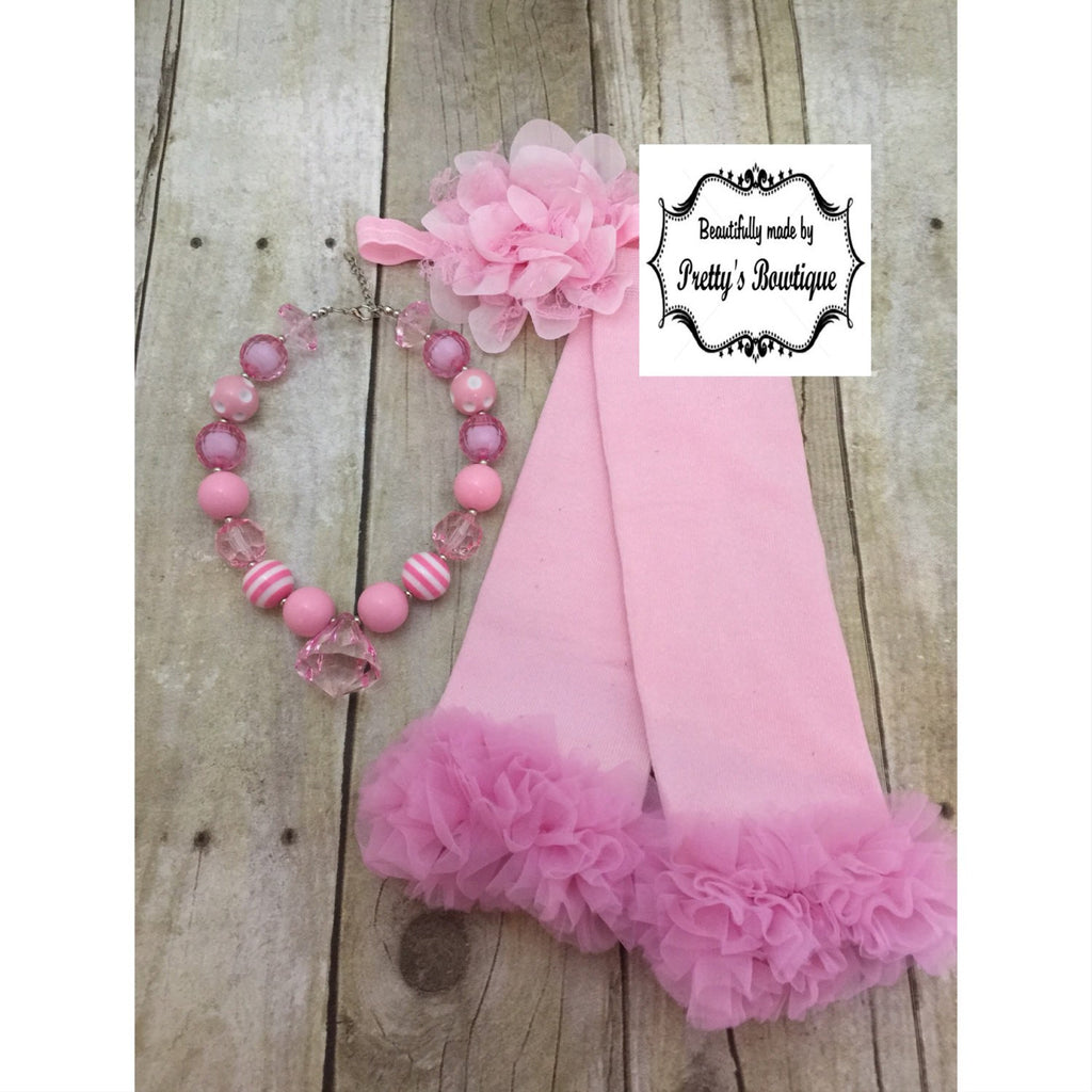 Pink Chunky Bead Necklace - Baby legwarmers - Flower Headband you select pieces - pretty in pink - Pretty's Bowtique